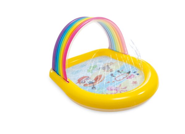 Regenboog zwembad met watersproeiers 3